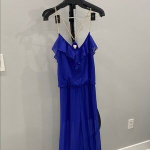 Elegant Blue Ruffled Jumpsuit